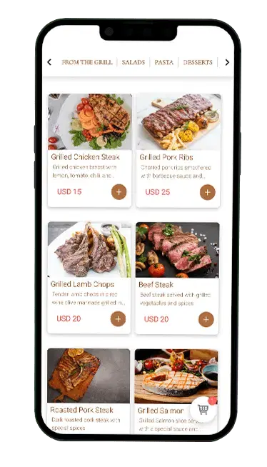 Menu Tiger mobile menu screenshot