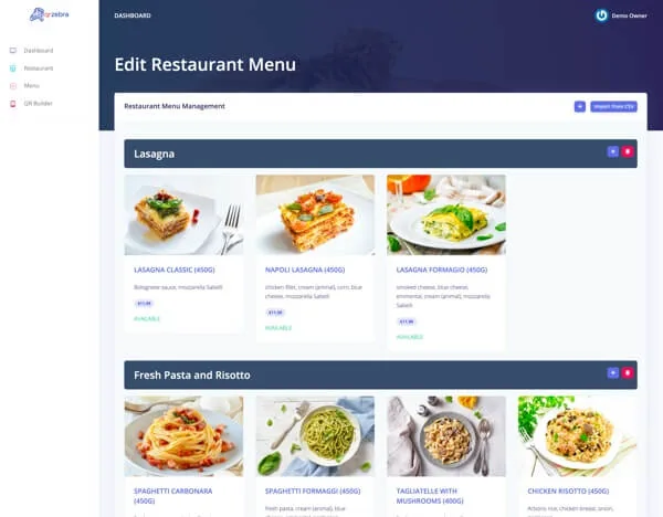QR Menu Maker menu builder screenshot