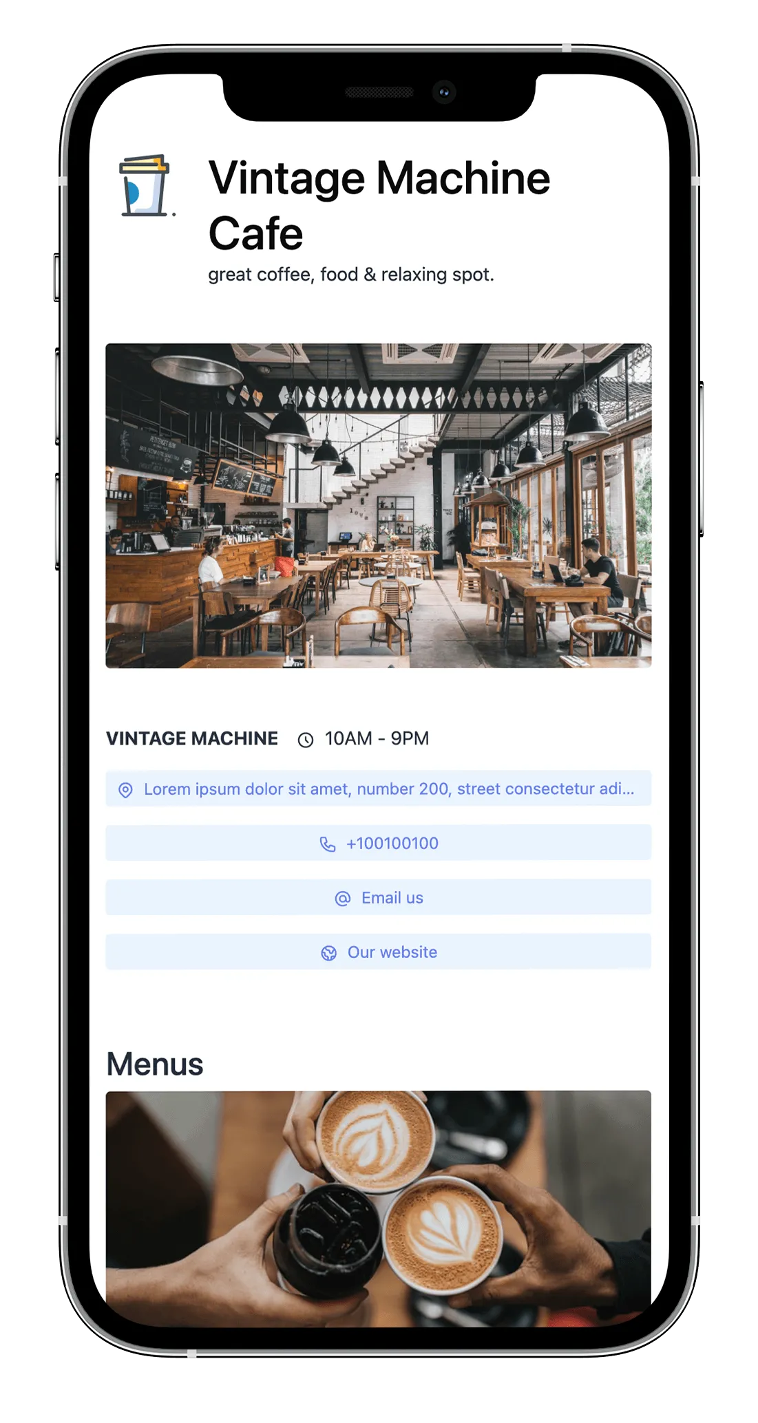 66qrmenu mobile store page example