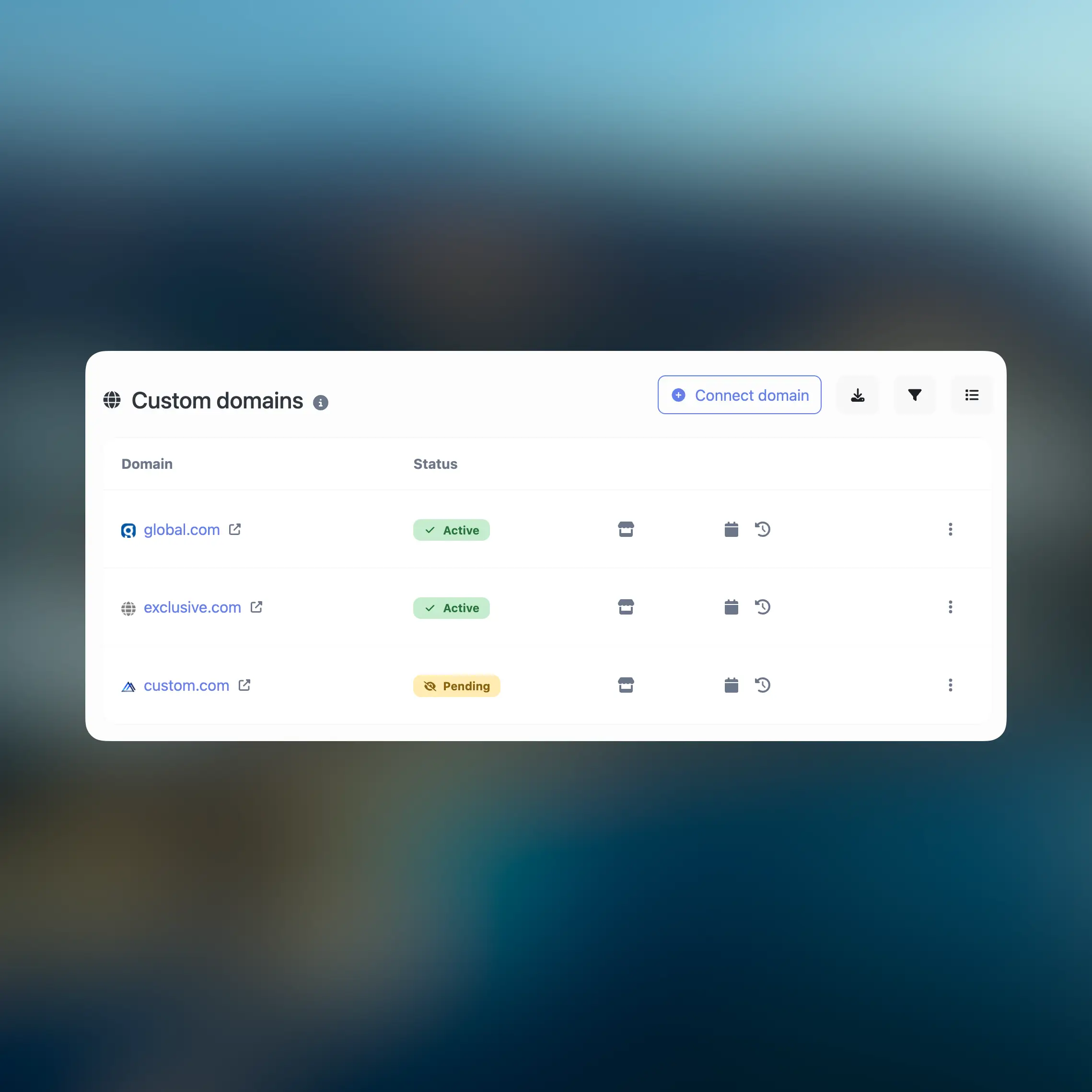 66qrmenu custom domains page showing domain management